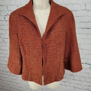 Lafayette 148 New York Orange Wool Blend Tweed 3/4 Sleeve Lined Jacket Size 8